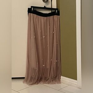 Tulle Pink Beaded Maxi Skirt